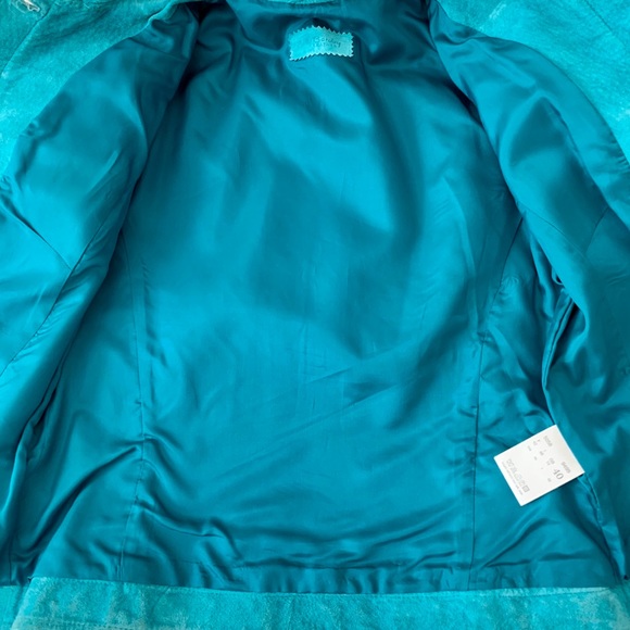 Leather Suede Jacket Turquoise Size GB 14 Medium - Picture 7 of 8